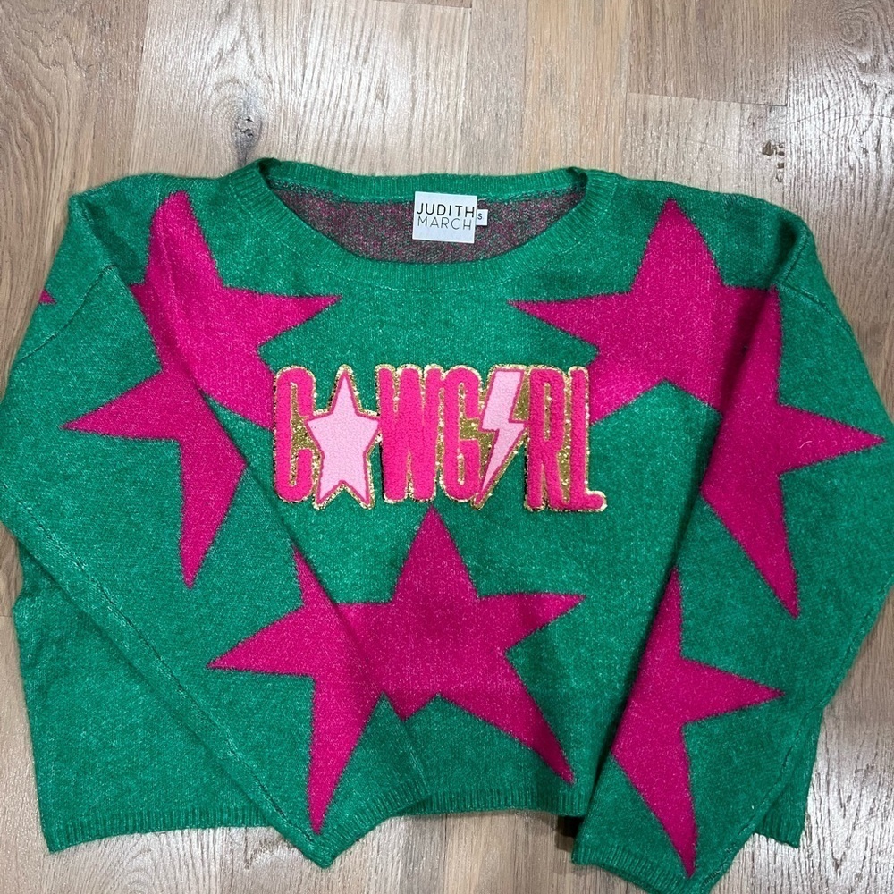Judith March Green and Pink Star Sweater